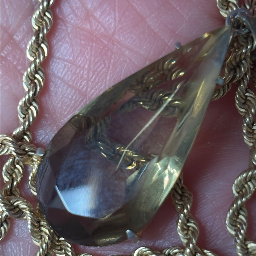 Vintage Teardrop Shaped Genuine 14K Gold Filled Smoky Topaz Pendant - Picture 5 of 15